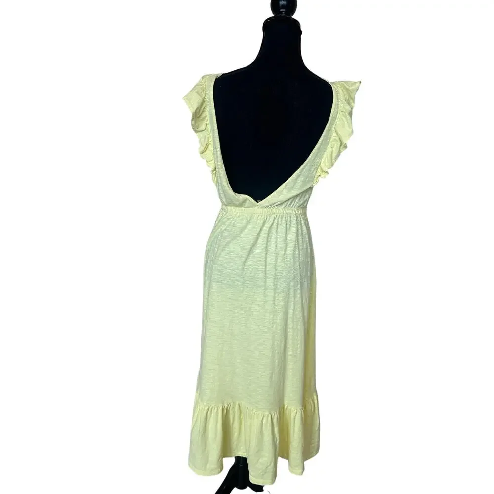 BA&SH Yellow Prairie Midi Dress SMALL Cottage Tiered Ruffle Cotton Designer $220 - Picture 8 of 10